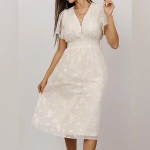 Baltic Born Elegant White Floral Midi Dress